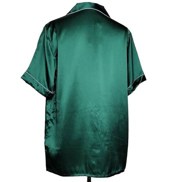 SilkSilky Pure Silk Classic Binding Trim Pajama Top Green - Picture 2 of 9